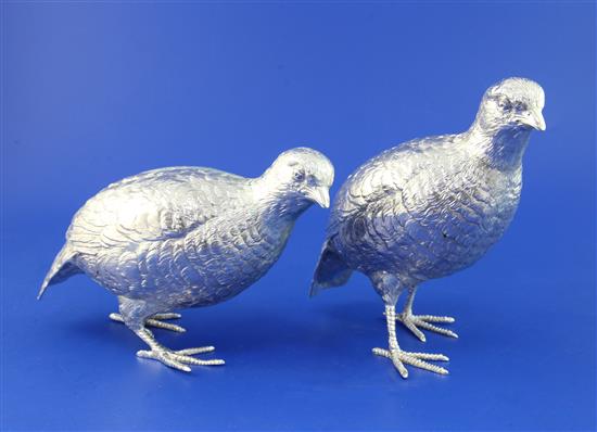 A pair of 1960s silver free standing models of grouse, by Edward Barnard & Sons, 39 oz